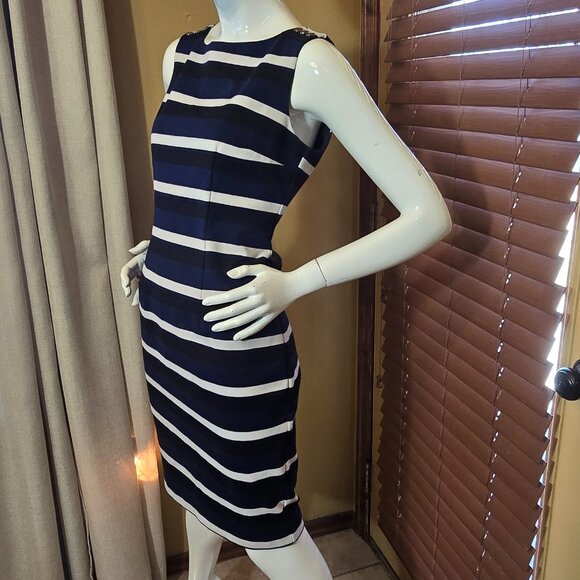 WHITE HOUSE BLACK MARKET Navy Black & White Striped Sleeveless Sheath Dress sz 6 - Picture 6 of 8